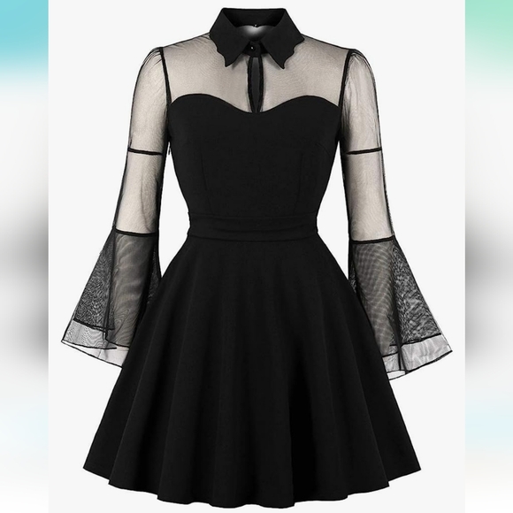 WELLNITZ Dresses & Skirts - NWOT Women's Keyhole Mesh Bell Long Sleeve Gothic Cocktail Dress